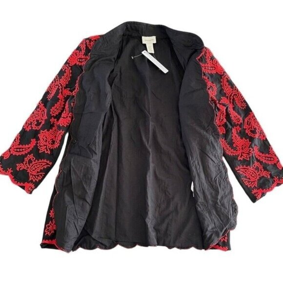 Chicos Collectibles Petite 0P Gold Beaded Black Red Paisley‎ Embroidered Jacket - Picture 9 of 16